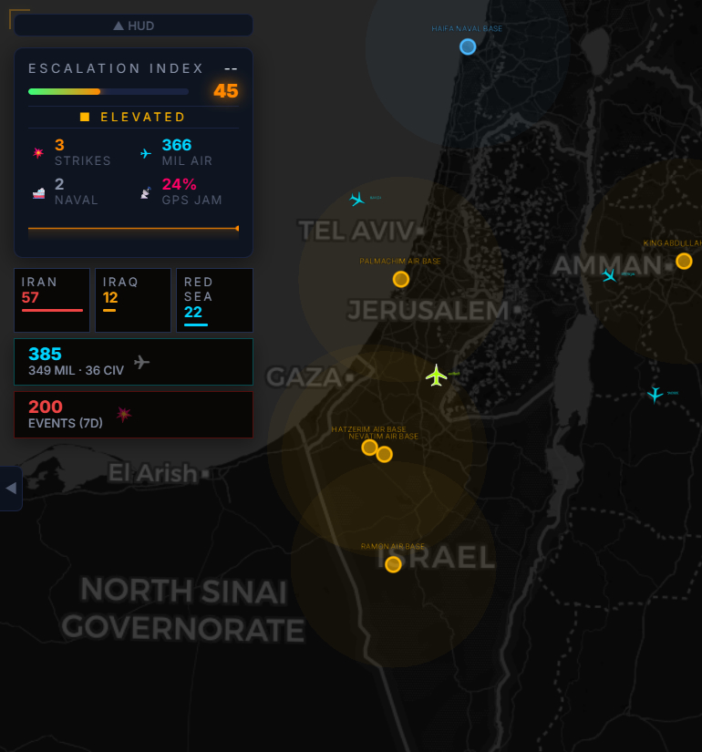 Live air traffic over Israel